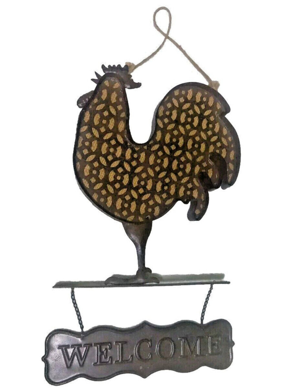 16" Metal Silhouette Rooster Welcome Hanging Sign Rustic Unique Farmhouse Decor